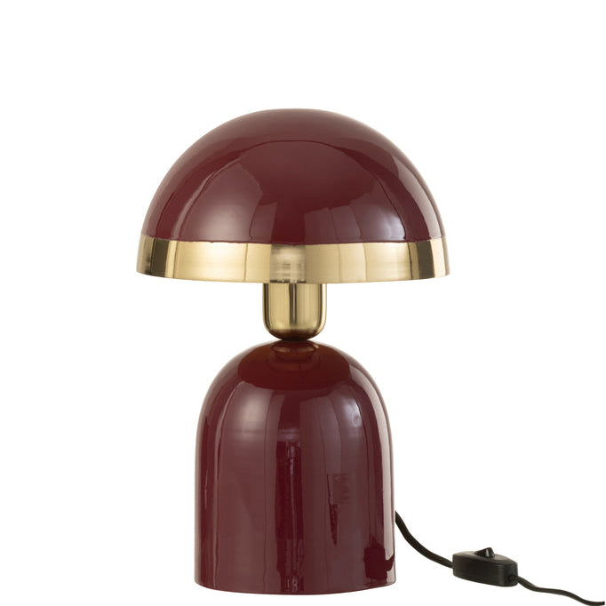 Lampe à poser champignon Winton en métal brillant rouge bordeaux - J-Line