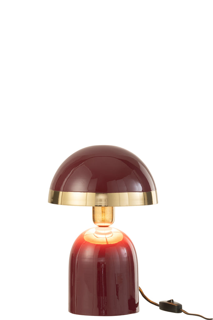 Lampe à poser champignon Winton en métal brillant rouge bordeaux - J-Line