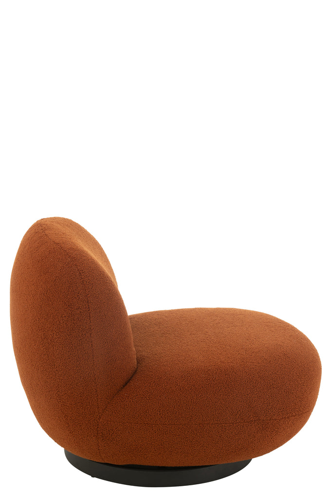 Fauteuil lounge Mora en bouclette et en bois de peuplier orange rouille - J-Line