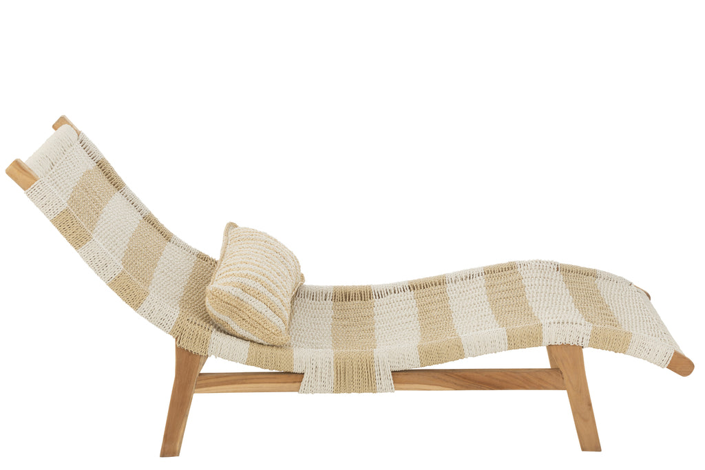 Transat Kamkam à rayures en teck et corde blanche et beige - J-Line
