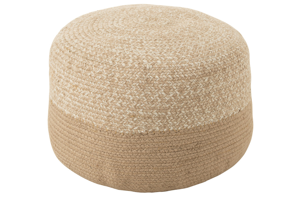 Pouf extérieur Miami strip en poly naturel/blanc/beige - J-Line