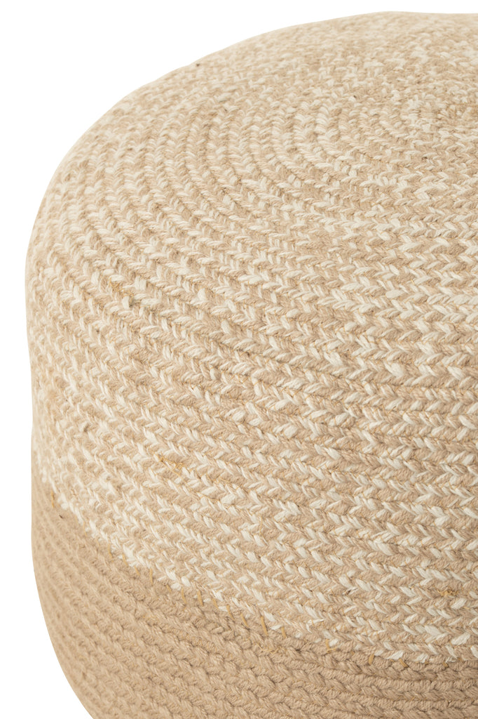 Pouf extérieur Miami strip en poly naturel/blanc/beige - J-Line