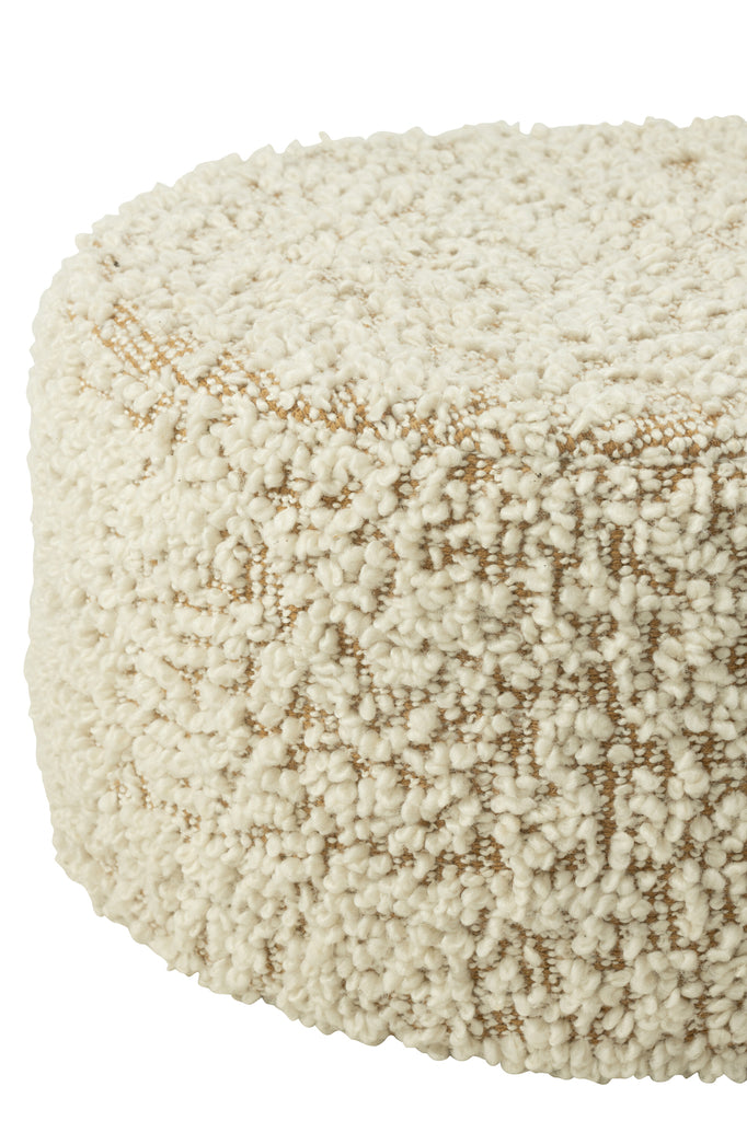 Pouf rond Boden en coton bouclé camel/crème - J-Line