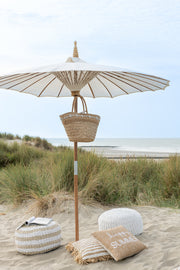 Pouf rond à rayures Florida tissées blanc/naturel - J-Line