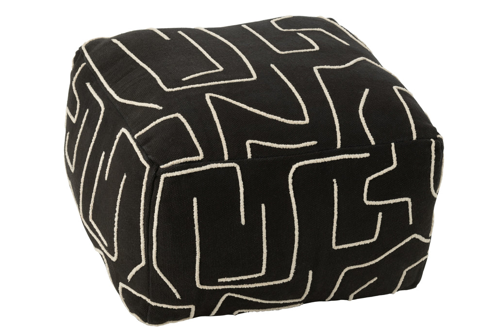 Pouf carré Japona en coton noir/blanc - J-Line