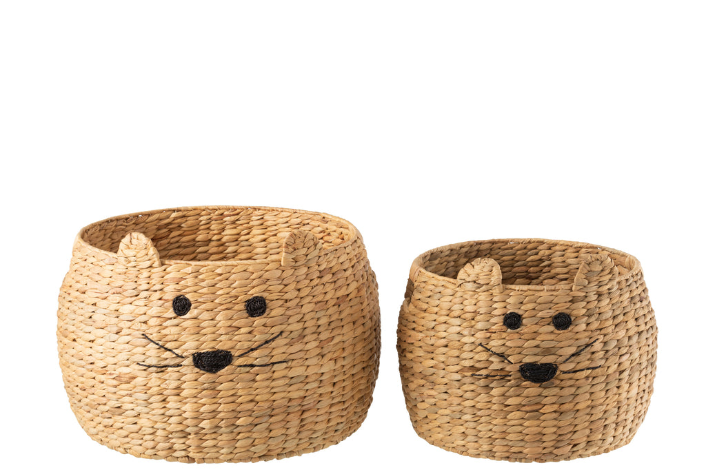 Set de 2 paniers Chat en jacinthe d'eau naturelle - J-Line