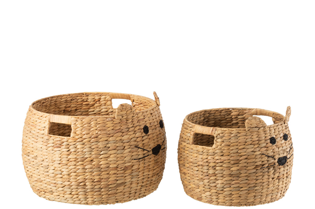 Set de 2 paniers Chat en jacinthe d'eau naturelle - J-Line