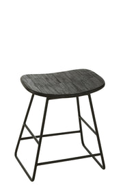 Tabouret Gilipoh en teck recyclé noir - J-Line