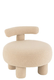 Pouf rond Teddy avec dossier en bouclette beige - J-Line