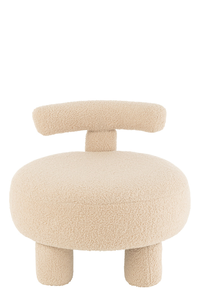 Pouf rond Teddy avec dossier en bouclette beige - J-Line