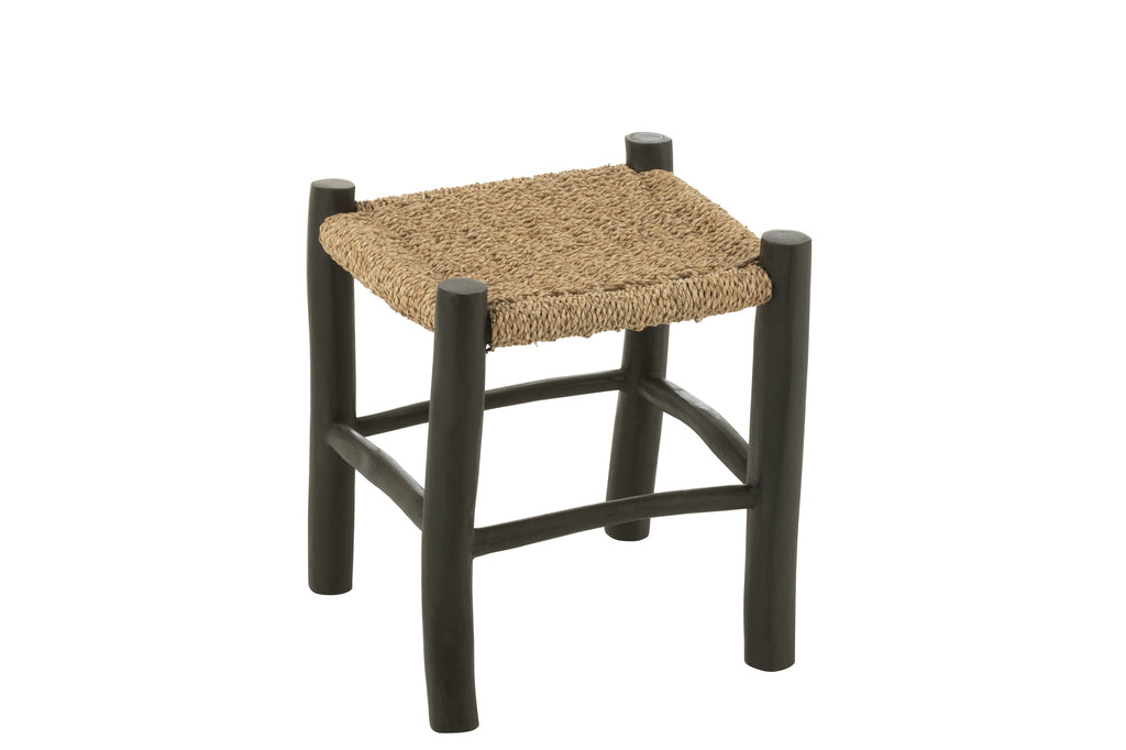 Tabouret Yogi en bois de teck/rotin noir - J-Line