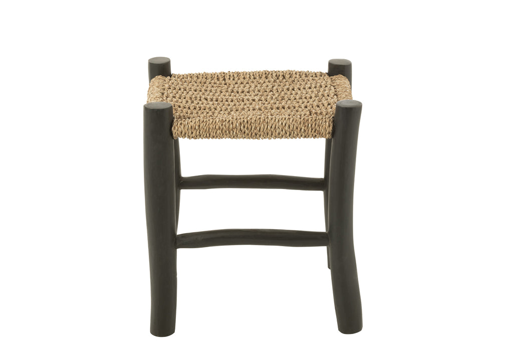 Tabouret Yogi en bois de teck/rotin noir - J-Line
