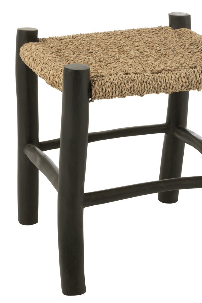 Tabouret Yogi en bois de teck/rotin noir - J-Line