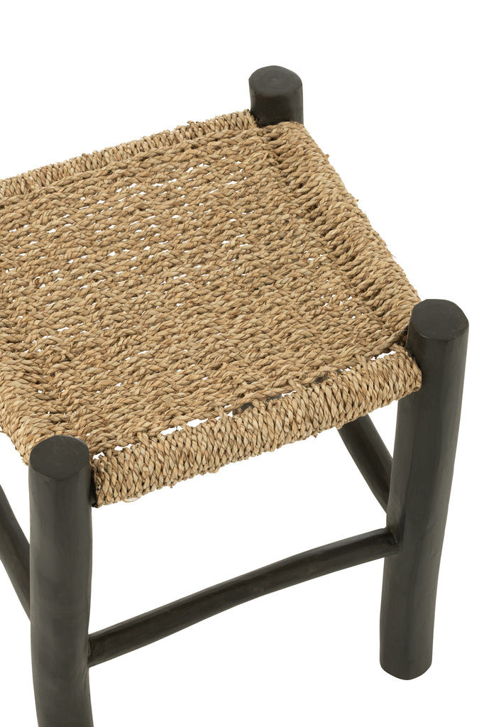 Tabouret Yogi en bois de teck/rotin noir - J-Line