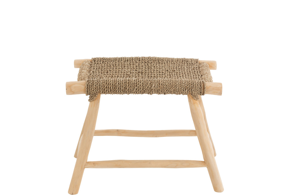 Tabouret Timor en bois de teck et herbe de mer grand - J-Line