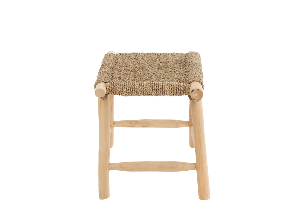 Tabouret Timor en bois de teck et herbe de mer grand - J-Line