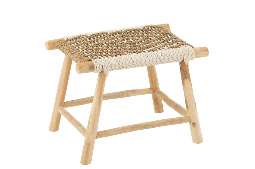 Tabouret Timor en bois de teck et herbe de mer naturel/blanc - J-Line