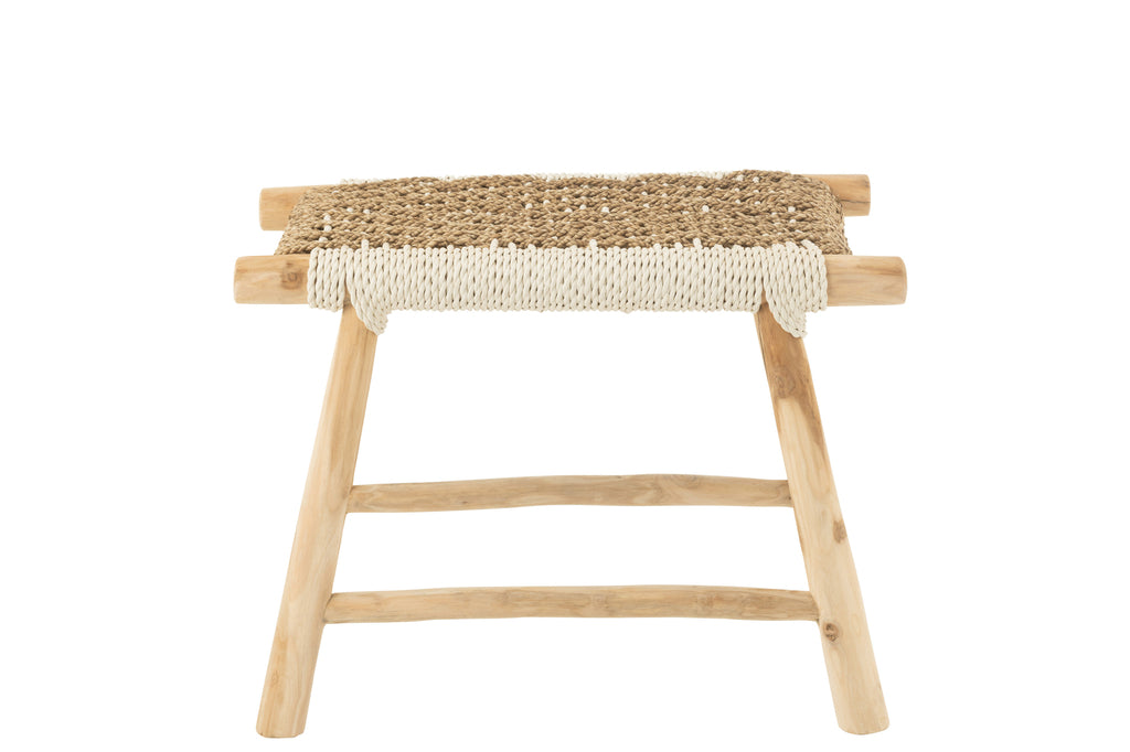 Tabouret Timor en bois de teck et herbe de mer naturel/blanc - J-Line