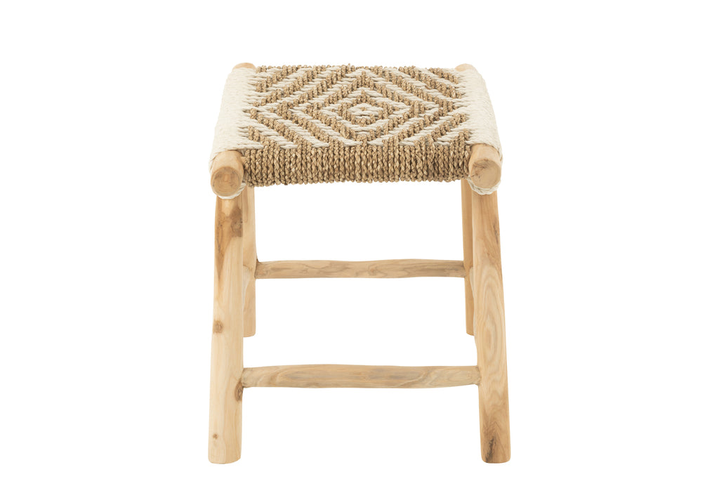 Tabouret Timor en bois de teck et herbe de mer naturel/blanc - J-Line