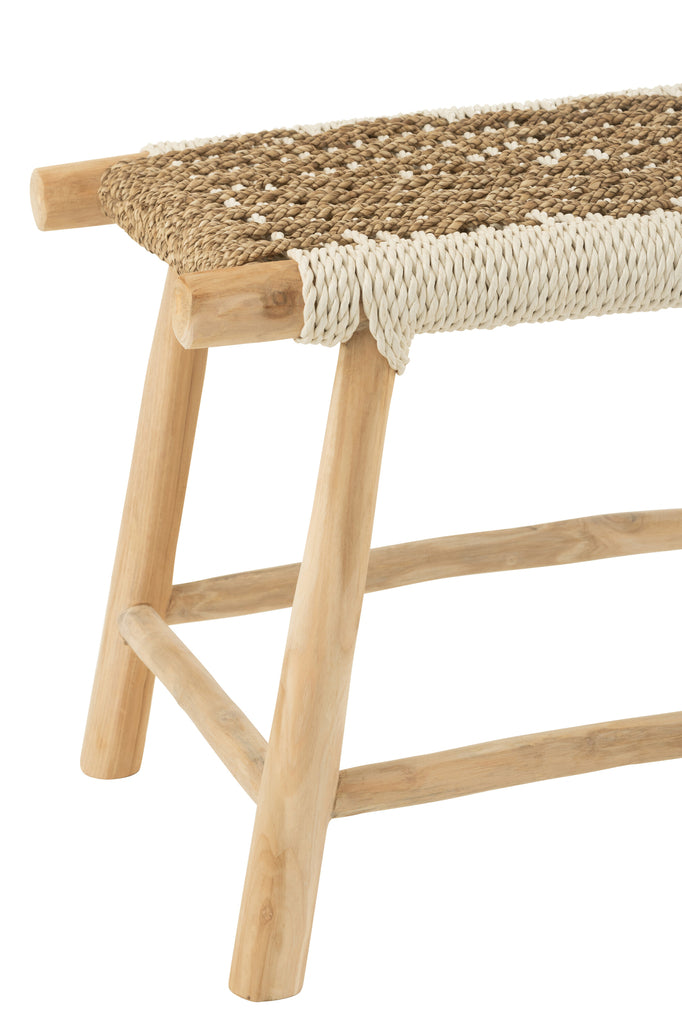 Tabouret Timor en bois de teck et herbe de mer naturel/blanc - J-Line