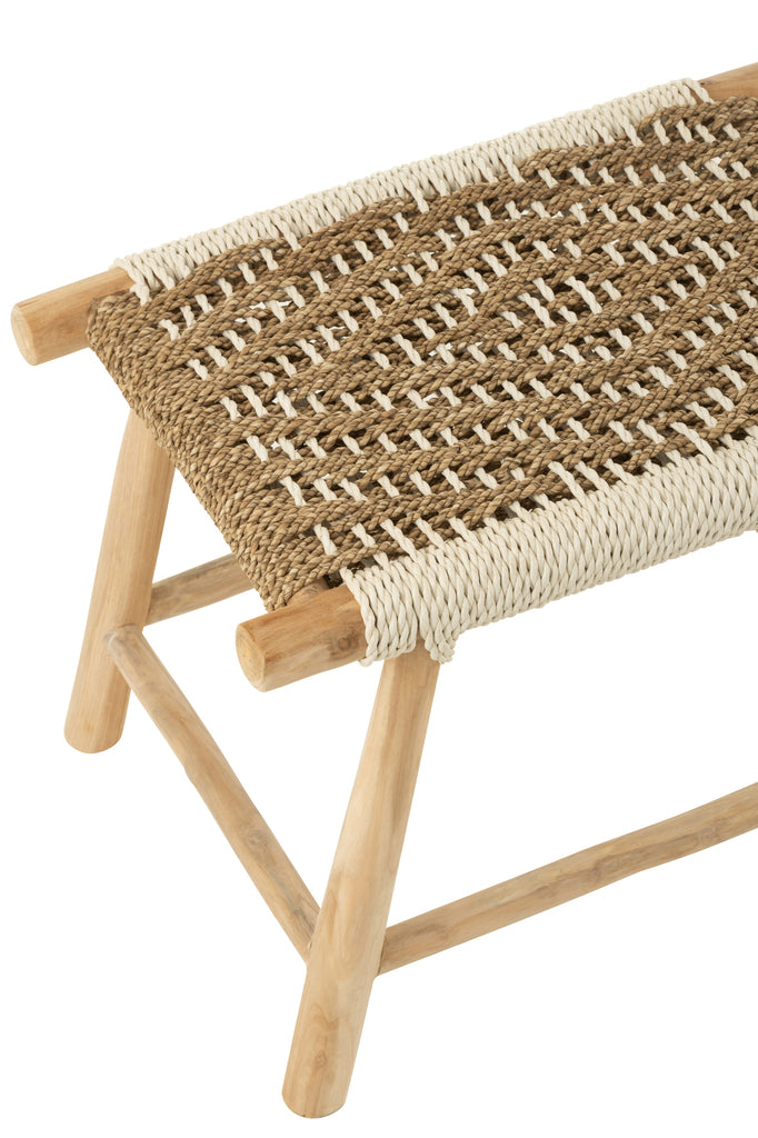 Tabouret Timor en bois de teck et herbe de mer naturel/blanc - J-Line