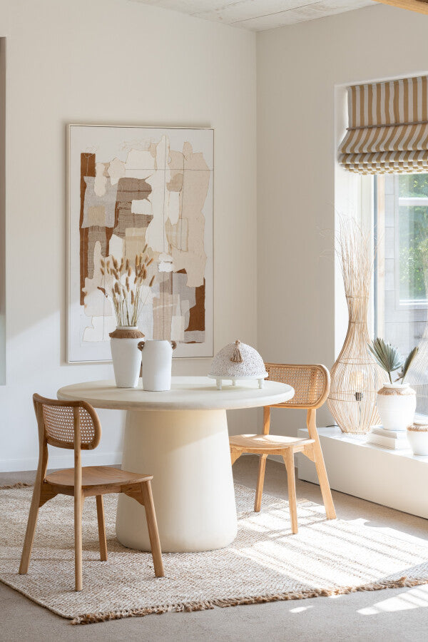 Table à manger ronde “Rama” en bois de manguier beige – Design scandinave, ambiance chaleureuse | J-Line