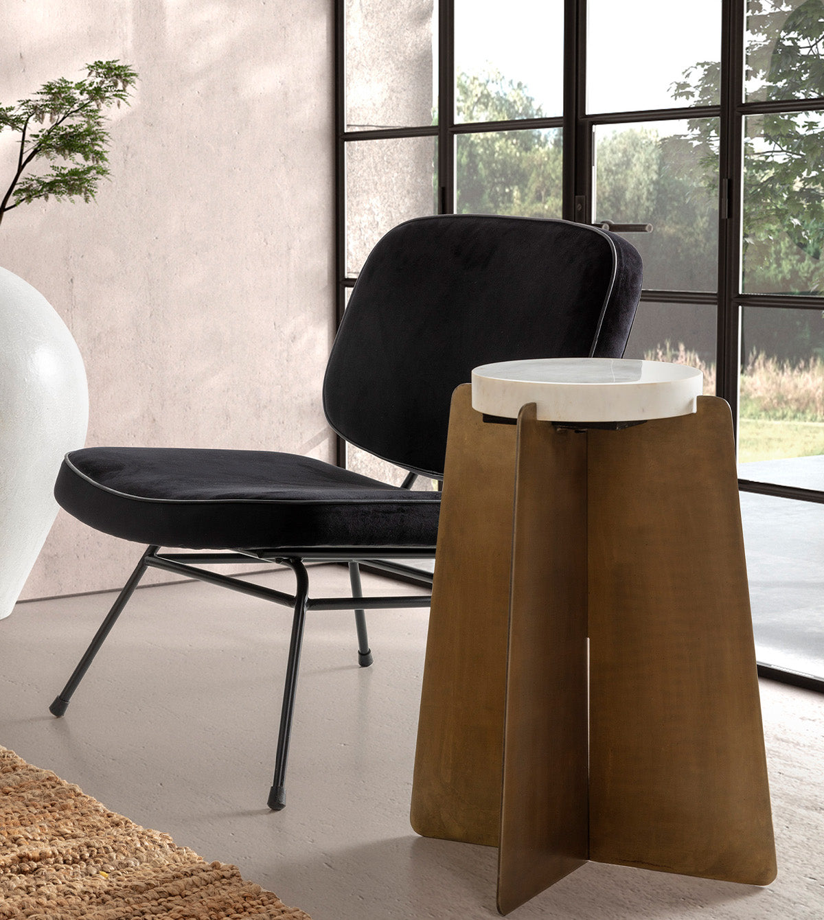 SUR DEVIS - Table d'appoint 45x45x57 Métal/Marbre Doré Antique/Blanc - Club Pelita