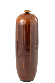 Vase Lee en terre cuite brillante marron/orange de grande taille - J-Line