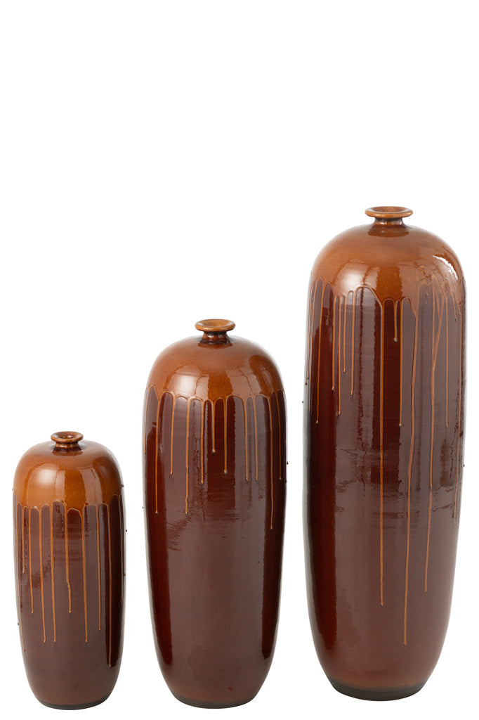 Vase Lee en terre cuite brillante marron/orange de grande taille - J-Line