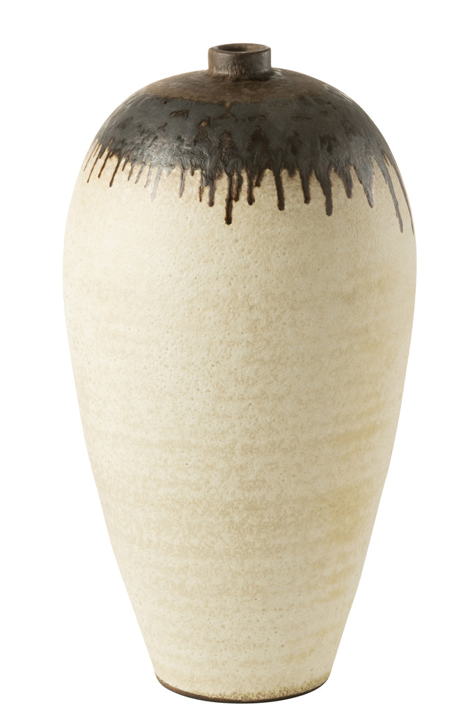 Vase Senggigi en céramique beige et marron grande taille - J-Line
