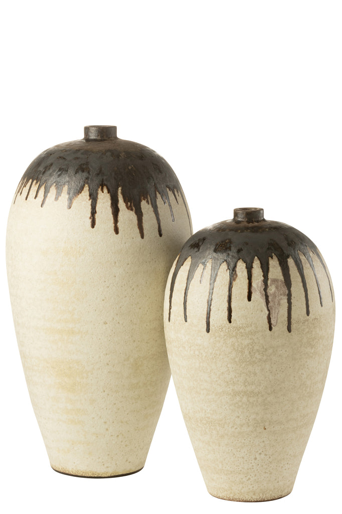 Vase Senggigi en céramique beige et marron grande taille - J-Line