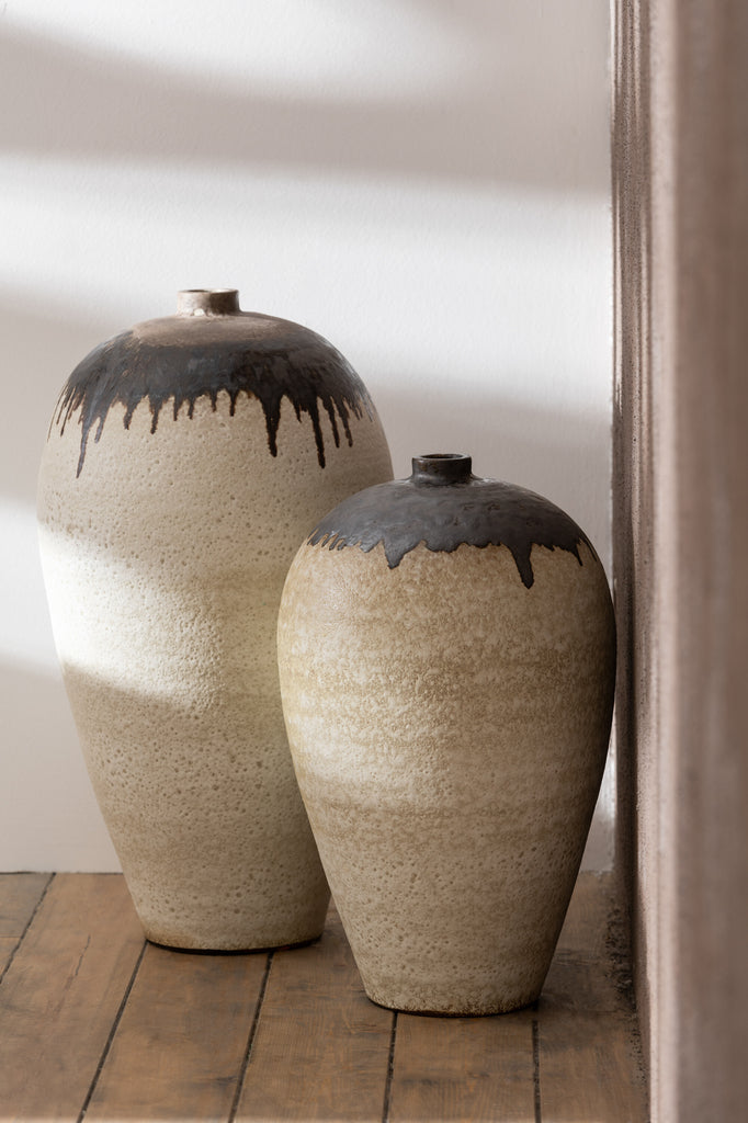Vase Senggigi en céramique beige et marron grande taille - J-Line