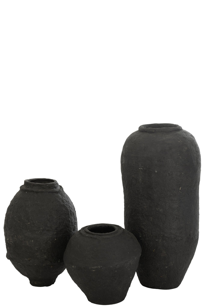 Vase Hitam en papier mâché noir grand - J-Line